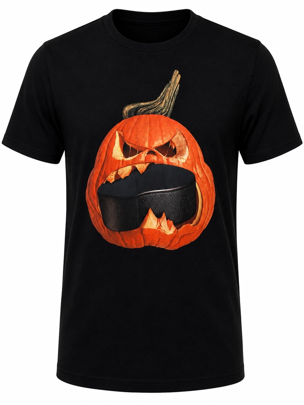 Halloween Hockey Puck Jack-O’-Lantern Graphic Tee | Men’s Small